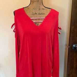 NY Collection Vivid Red Cold Shoulder Blouse